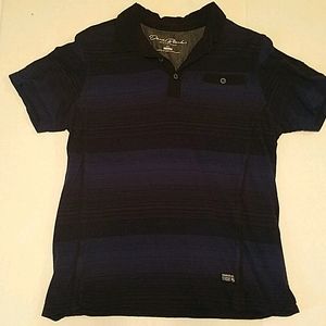 Dark Black Brand Polo - Navy Blue/Black Stripes